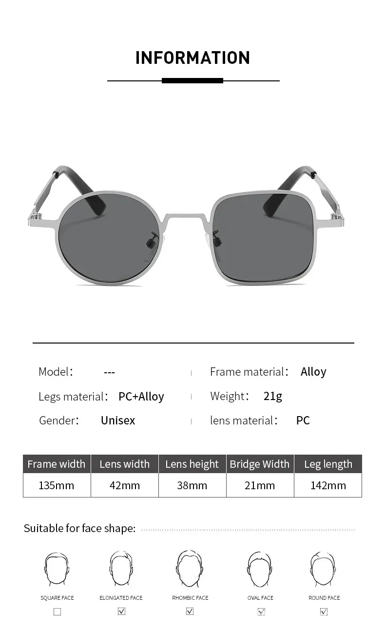 Vintage Asymmetric Metal Frame Sunglasses - Unisex Round & Square Design