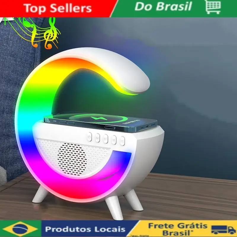 Caixa de Som G-Speaker Carregador Sem Fio Bluetooth RGB Lâmpada De Mesa LED Atmosfera