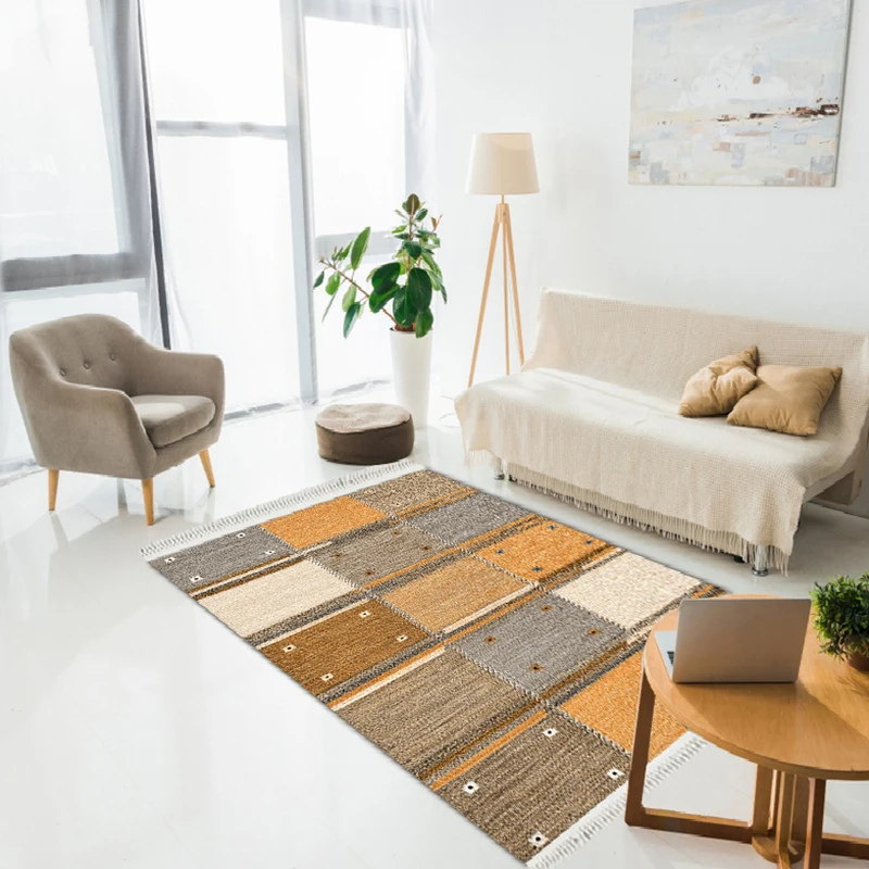 

Modern Printed Patchwork Pattern Carpet -Yellow & Brown color living room rug - abstract, living room decor, birthday gift decor