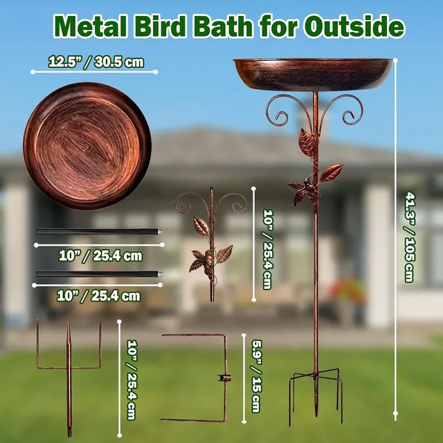 Garden Birdbath Sturdy Iron Outdoor Bird Bath for Outside Vintage Standing Birdbath Bowl for Outdoor Garden Patio Yard 2