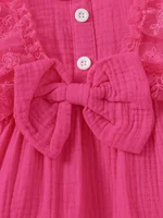 3-24M 2024 Baby girl Cotton Soft cute casual sleeveless summer jumpsuit With Bow +Headband 5