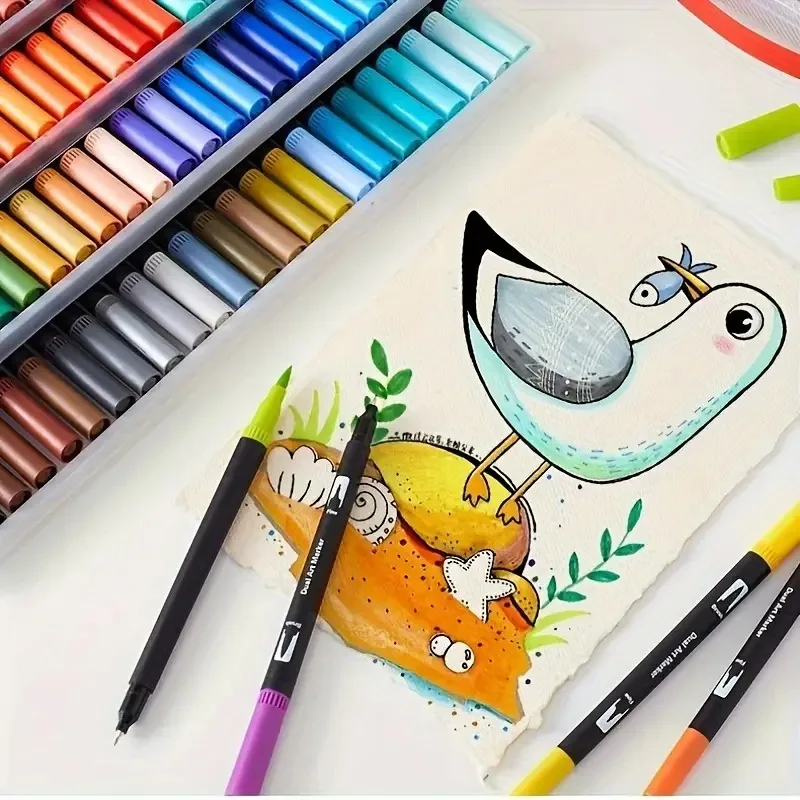 12-24 Colors Dual Tip Brush Pens Felt Tip Drawing Watercolor Art Markers Pen Dual Brush Fineliner Colouring Pen Set for Painting marker pens pen marker markers pen marker pen art marker pens art markers colored pens sketching markers felt tip markers felt markers