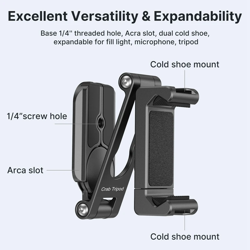 VIJIM Ulanzi HP004 Metal Foldable Smartphone Holder Mount for Tripod 360° Rotatable With Cold Shoe 1/4'' Screw for Mic Led Video