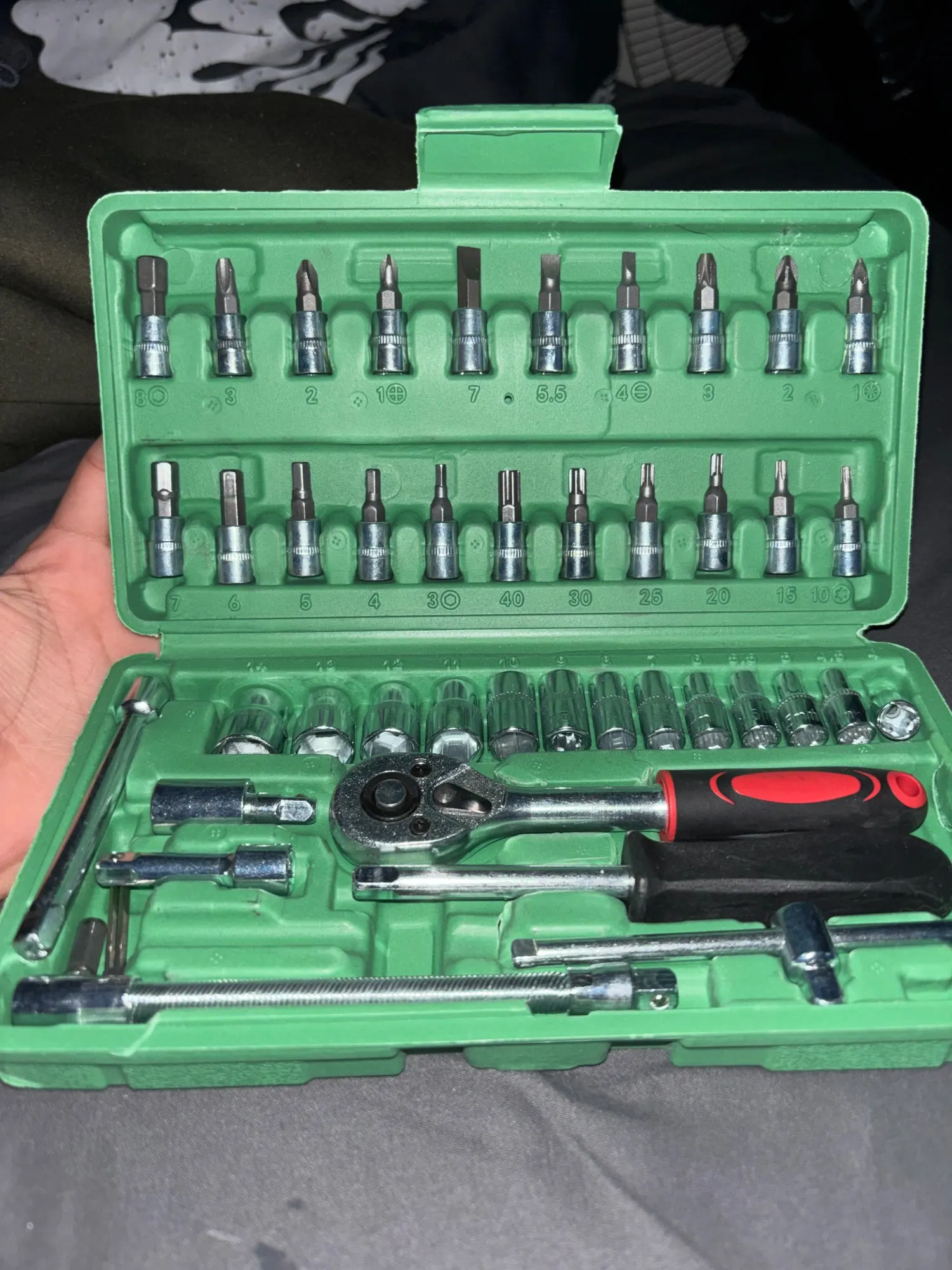 46Pcs Family Tools 1/4 Set Mechanic Tool Kits for Auto Repair Hous with Sockets Metric Hex Bit Socket Set inch Ratchet Wrench photo review