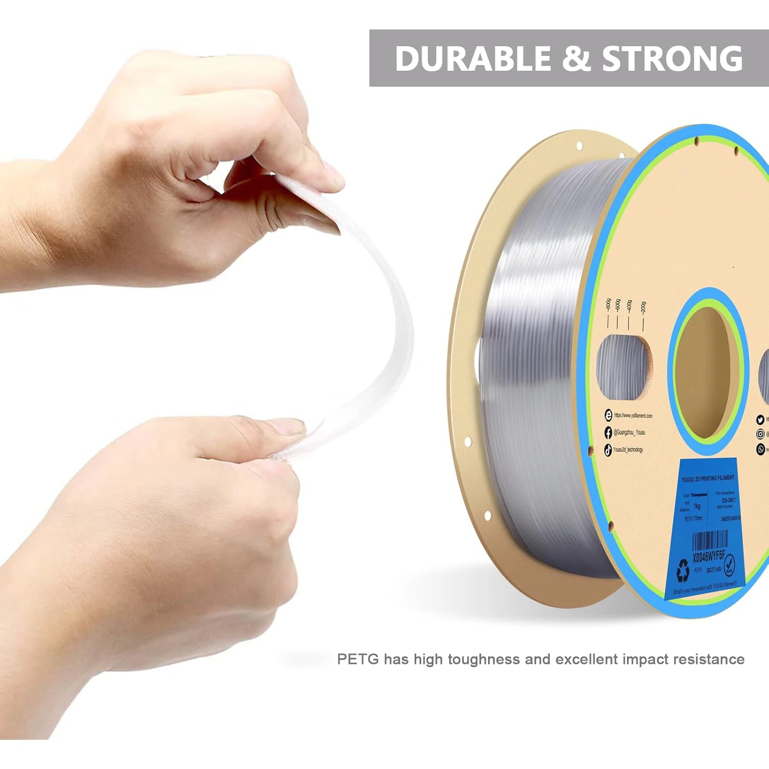 PETG 스킨 컬러, 블랙, 그레이, 투명, 화이트, 핑크, 3D 프린터 필라멘트 1.75mm 250g, 고강도, 뛰어난 레이어 접착력