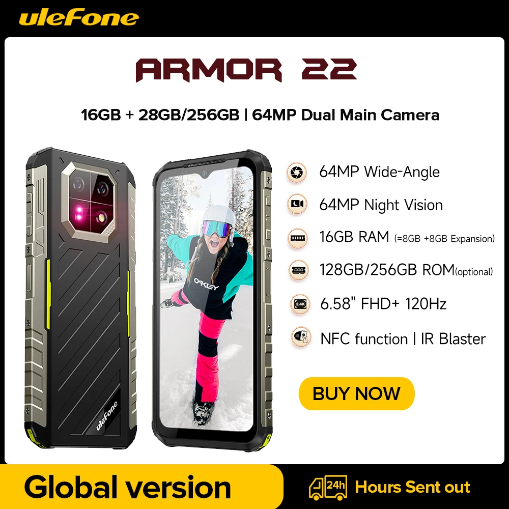 

Ulefone Armor 22 Rugged Phone ,6.58" +120Hz , 16GB (8GB+8GB) RAM ,128GB/256GB ROM , Android 13 Smartphone,NFC 64MP 4G Phone