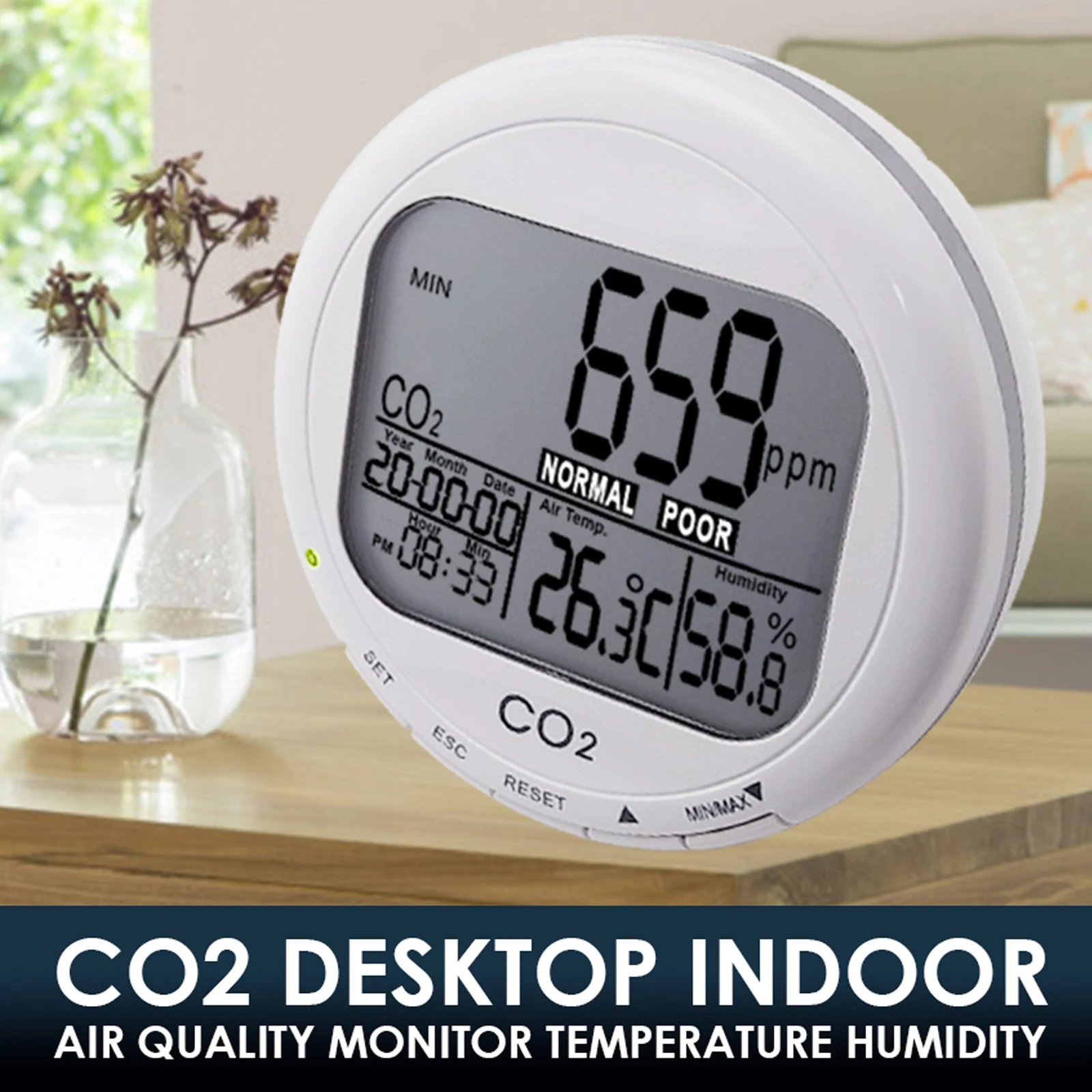 

Carbon Dioxide Desktop CO2 Monitor Meter IAQ Indoor Air Quality Meter Temperature Humidity Tester
