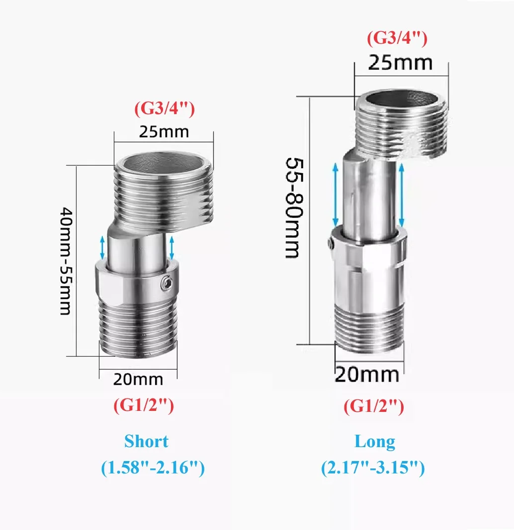 2Pcs 304 Stainless Steel Adjustable Longth Telescope S-union Connection for Bath Shower Wall Fixing