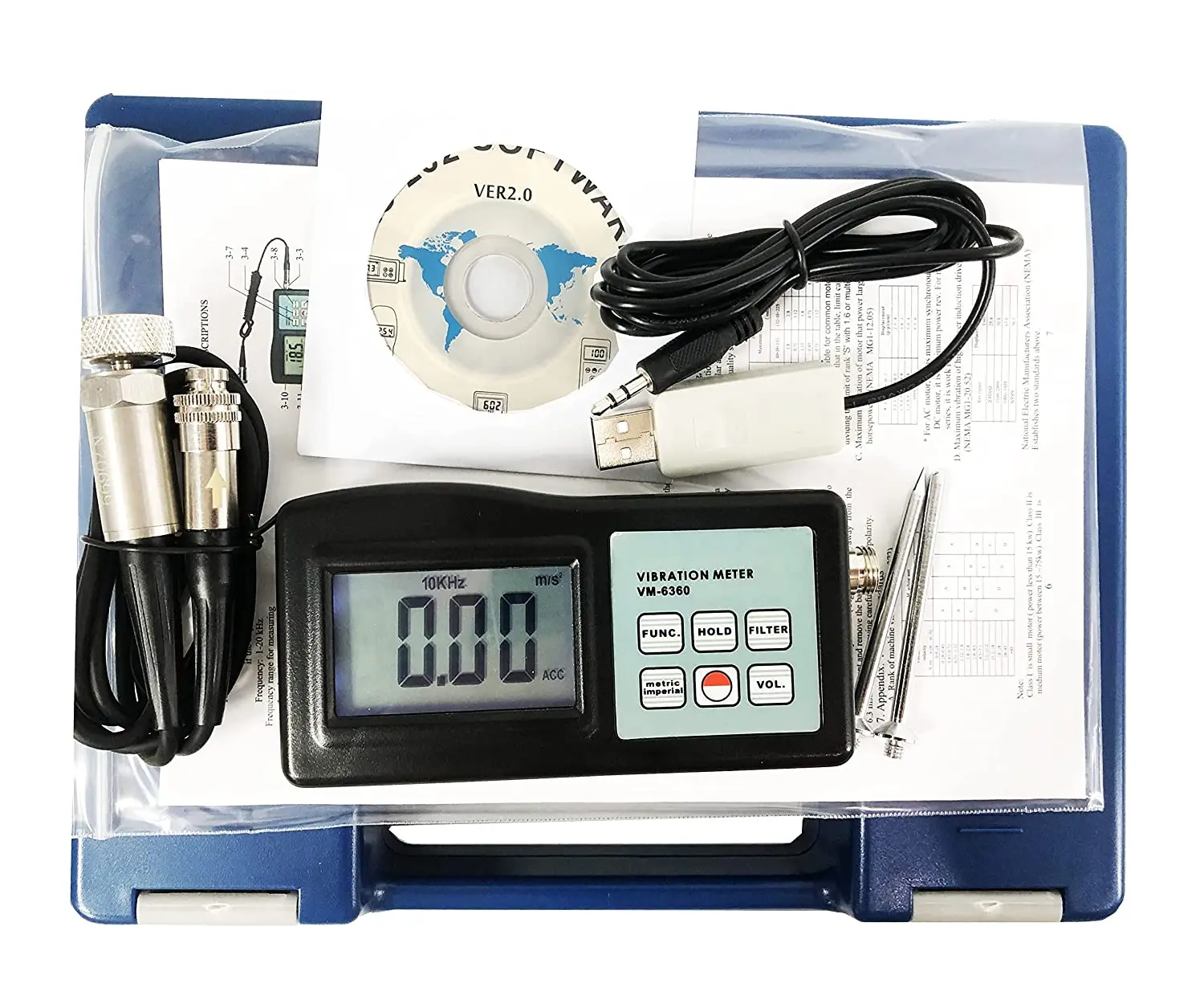 Vibration Meter Tester Testing Gauge Vibrometer With Rs232c Data Cable