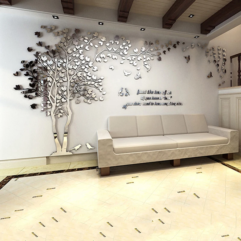 Papel tapiz adhesivo de árbol grande, sala de estar acrílico para Pegatinas de pared de espejo, Fondo de TV, decoración del hogar, Mural de arte