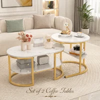 Ensemble de 2 Tables Basses Gigognes Ovales, Lot de 2 Tables Basses 2 en 1 avec espace de Rangement, Table Basse aspect Marbre Table de salon Basse pour Salon, Balcon et Bureau 1