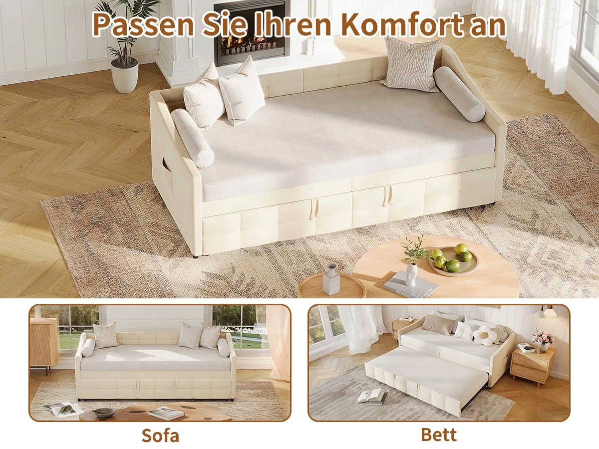 2-Sitzer-Schlafsofa, gepolstertes Schlafsofa, 90/180 x 200 cm, platzsparendes Design mit Lattenrost, Matratze nicht im Lieferumfang enthalten – Detail 10