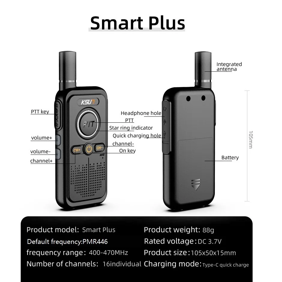 PMR446  Walkie Talkie 2pcs included Mini Size Type C Rechargeable Life Communicate Device Portable Radio  KSUT Two Way Radio 2