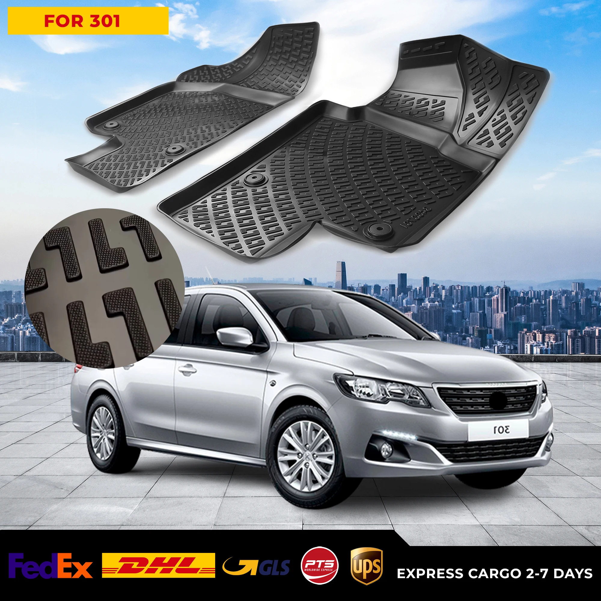 

3D Car Floor Liner For Peugeot 301 Waterproof Special Foot Pad Fully Surrounded Mat Accessories Rugs Non-slip
