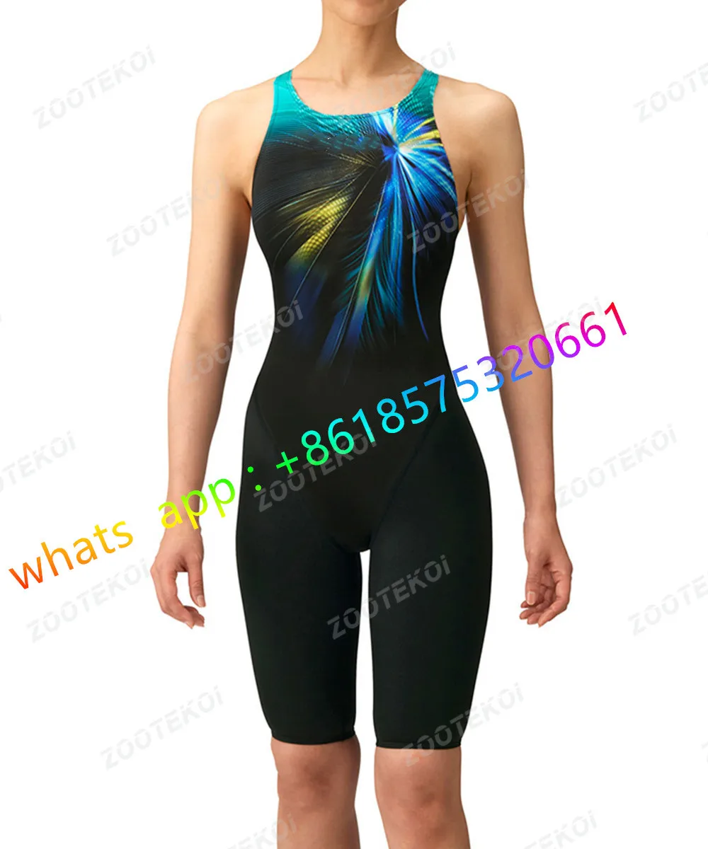 

2023 Womens Swimsuit Triathlon Competitive Training Knee Length Quick Dry One Piece Swimwear Swimming Pool Surfing Bathing Suit