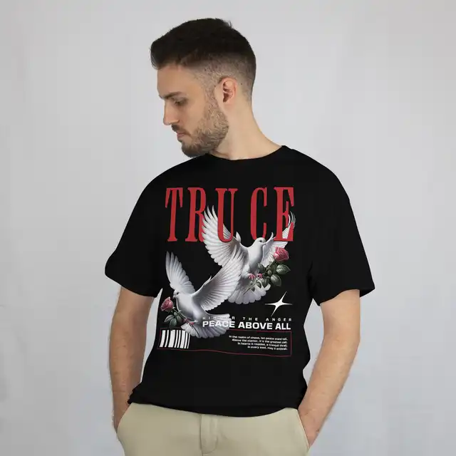 Camiseta Masculina em Algodão Pomba Branca Truce Estilosa Moderna Manga Curta do P ao G1