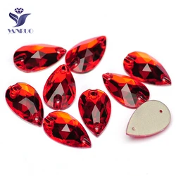 Teardrop Sew - On Rhinestone Flatback Crystal Glass Embellishments - 17x28mm 24Pcs (Light Siam)