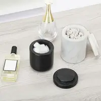 Marble Bathroom Canister - Airtight Storage for Cotton Swabs/Balls with Lid (Vanity Organizer, White) 2