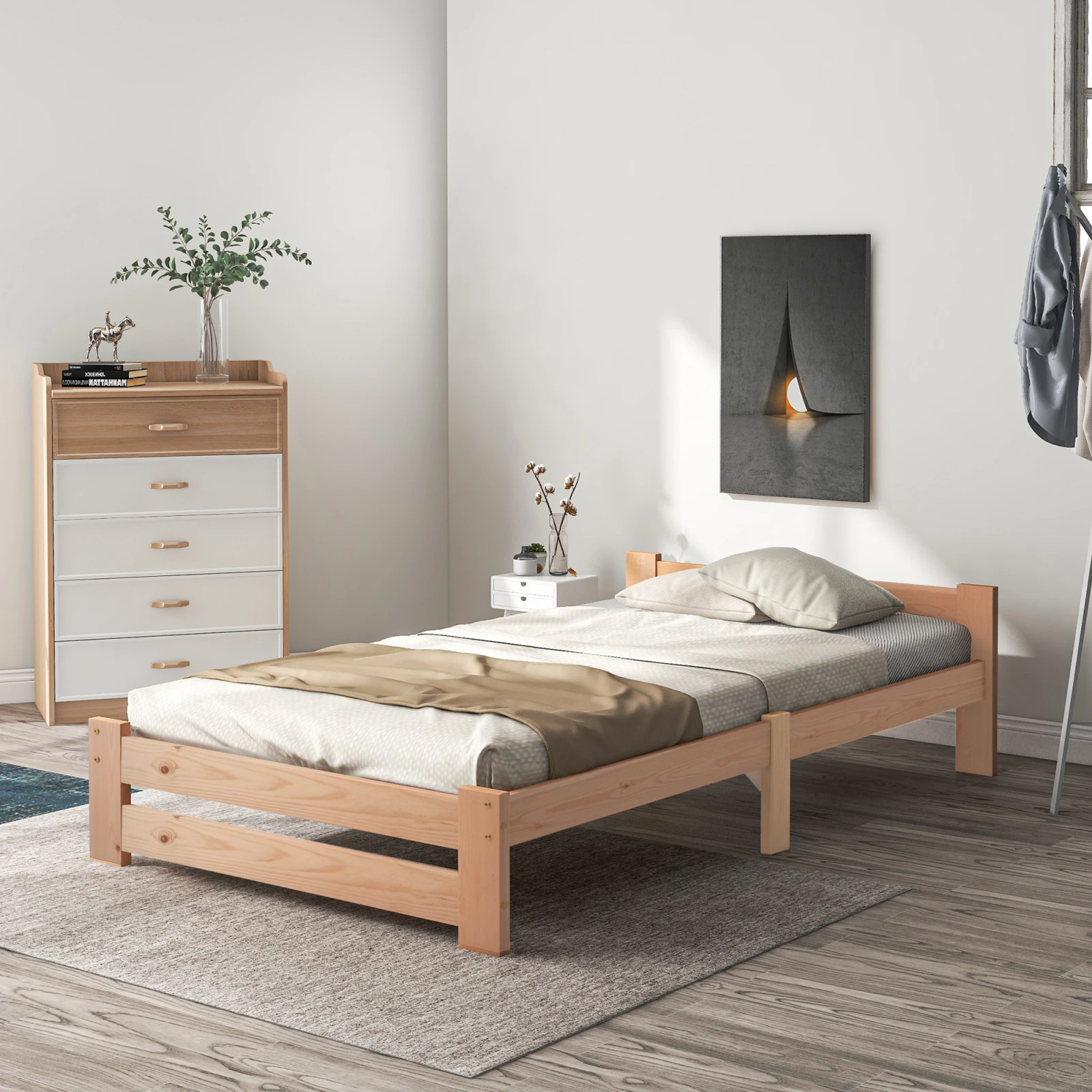 Rosahqnda Massivholzbett, Einzelbett 90*200cm, Doppelbett 140*200cm, Naturholzbett, Bettgestell, Gästebett, Jugendbett, Kiefer – Detail 9