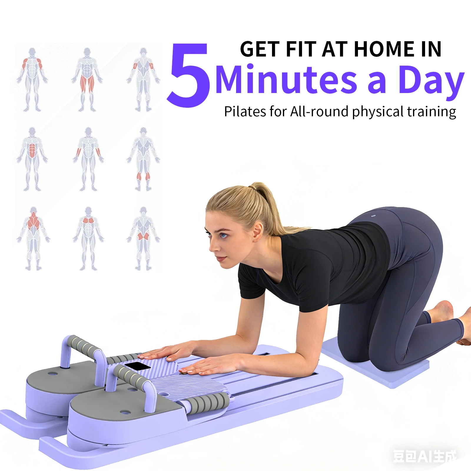Abnehmbares Pilates-Board, tragbares Heim-Fitnessgerät mit digitaler Anzeige, Widerstandsbändern und Balance-Board für Ganzkörper- und Core-Training – Detail 10