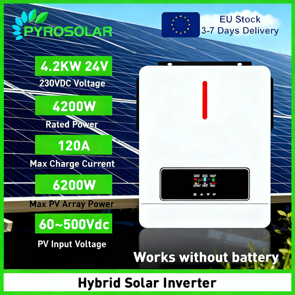 4.2KW Hybrid Solar Inverter 4200W 24V 220V Batteryless Working PV input 90-450V Grid Tie Dual Ouput 120A MPPT Solar Controller
