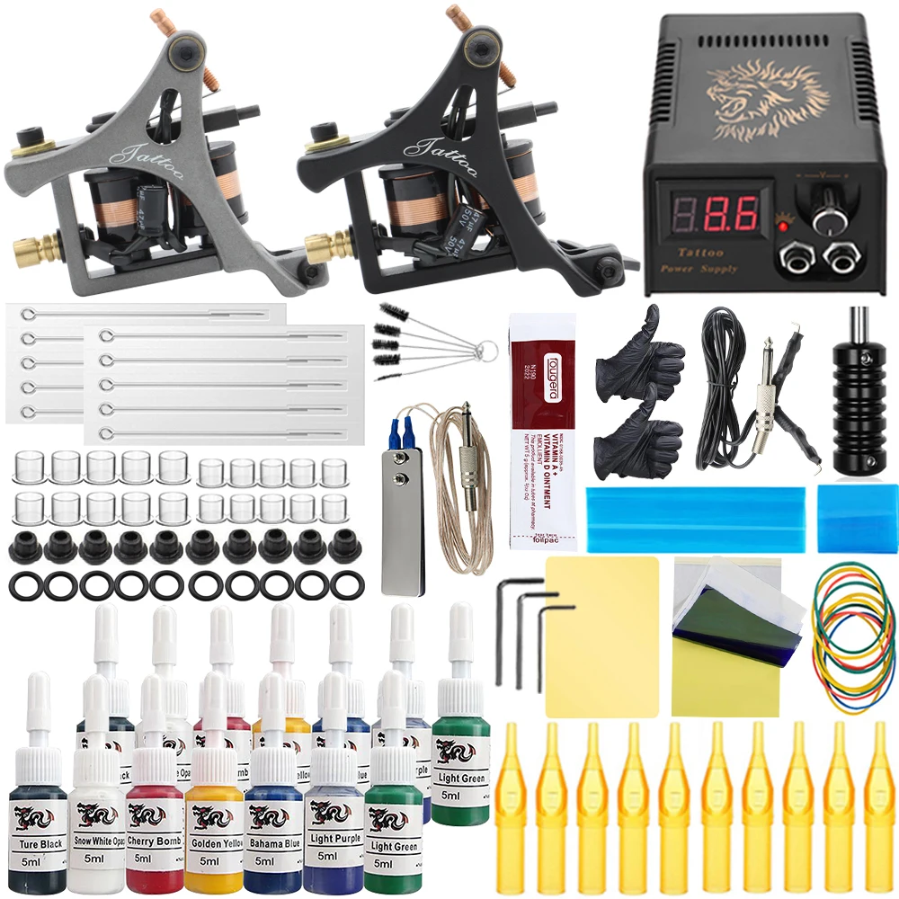 

Complete Tattoo Kit Coil Tattoo Machine Set Tattoo Power Supply Needles Professional Tattoo Machine Kit for Beginner Starter