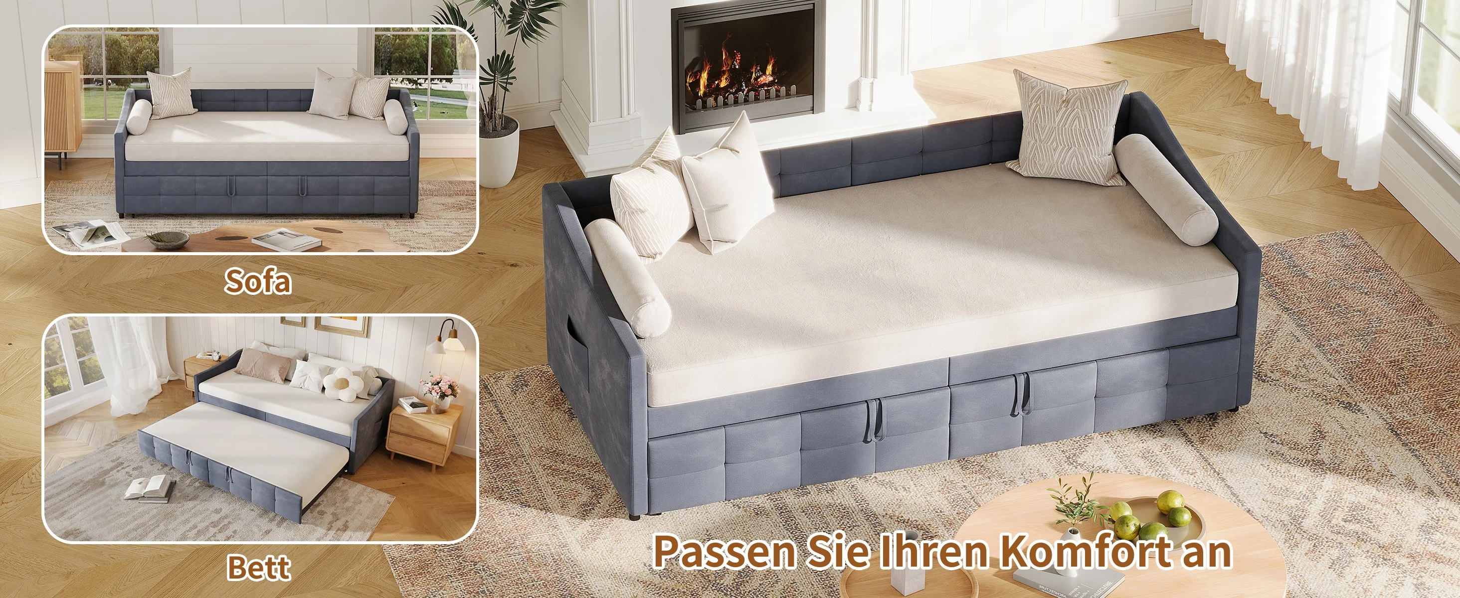 2-Sitzer-Schlafsofa, gepolstertes Schlafsofa, 90/180 x 200 cm, platzsparendes Design mit Lattenrost, Matratze nicht im Lieferumfang enthalten – Detail 18