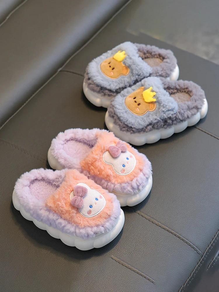 

Winter children's cotton slippers for boys and girls, warm and non slip, plush parent-child bag heel, small and medium-sized chi