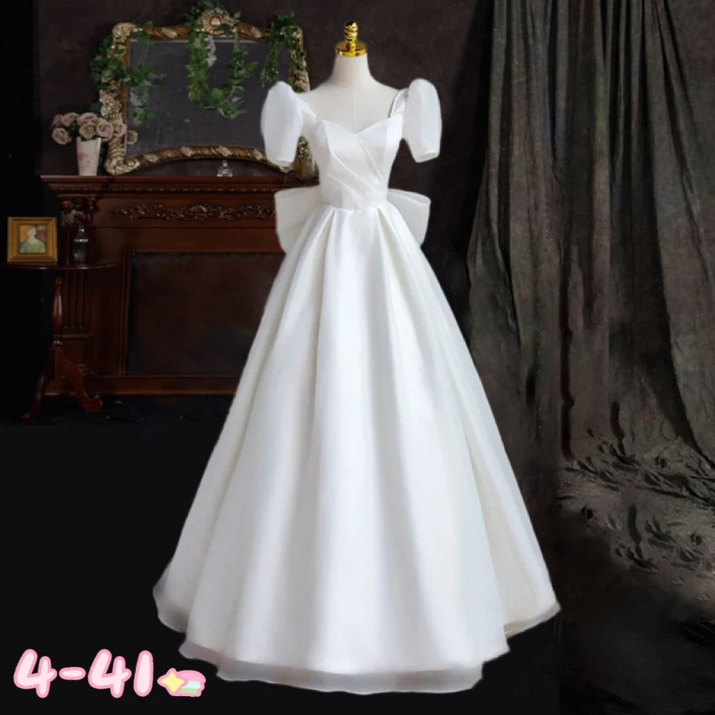 

Satin wedding dress 2024 new bride light main wedding dress French retro court style atmospheric simple floor-length dress