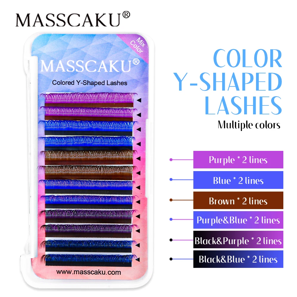 

Most Popular Masscaku Colored Y Shape Lashes Hand-wove Professional Faux Individual Mixed Color YY Design Mink Eyelash Supplies