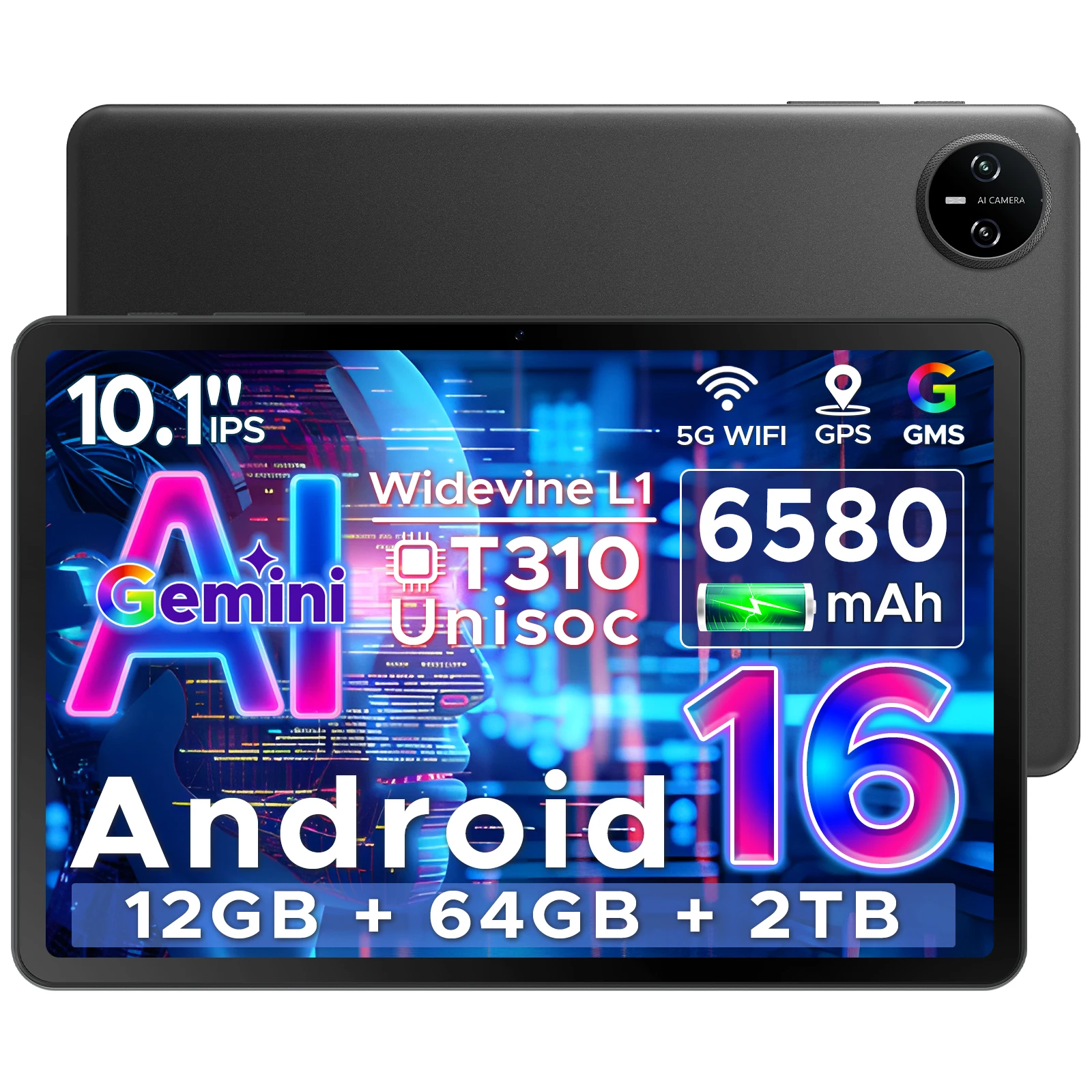 DOOGEE Tab A9 10 inch Android 16 Tablet 12GB+64GB/2TB TF 6580mAh Gaming Tablets 2.0GHz Quad Core 1280x800 IPS HD Dual Speakers 1