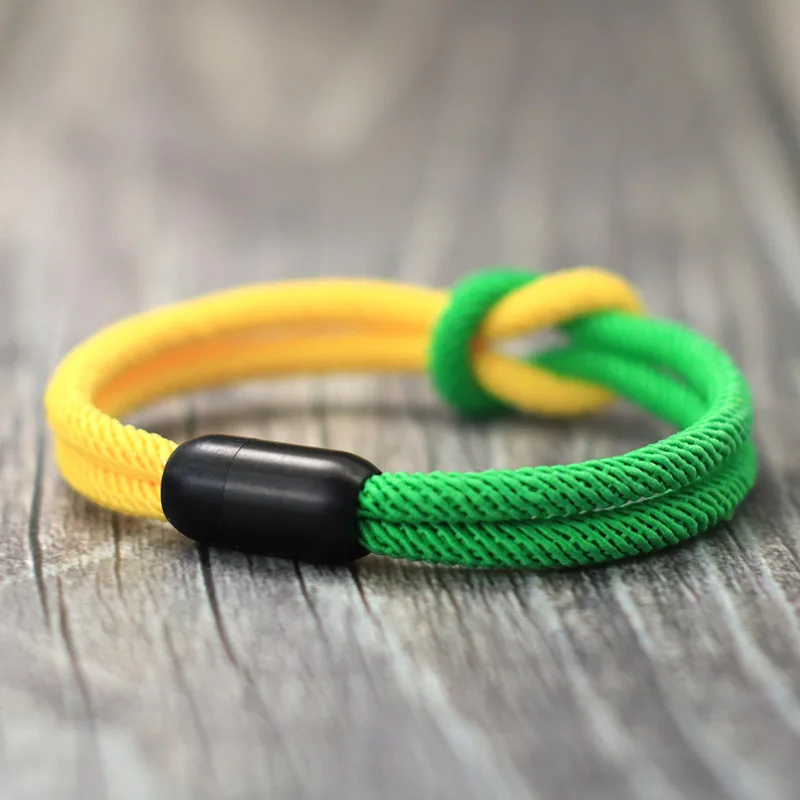 Noter neue Color block Cord Kette Armband Männer Edelstahl Magnet verschluss gelb blau Armband Ukraine Symbol erkek bileklik – Detail 9