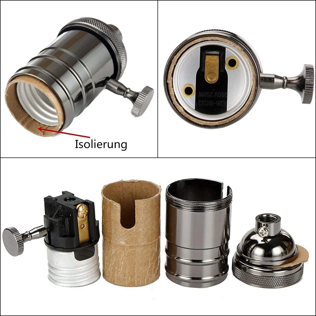 2pcs Vintage Socket E27 Lamp Holder Aluminum Shell With Switch Edison Screw Socket Retro Lighting Antique Bulb Base Lampholder