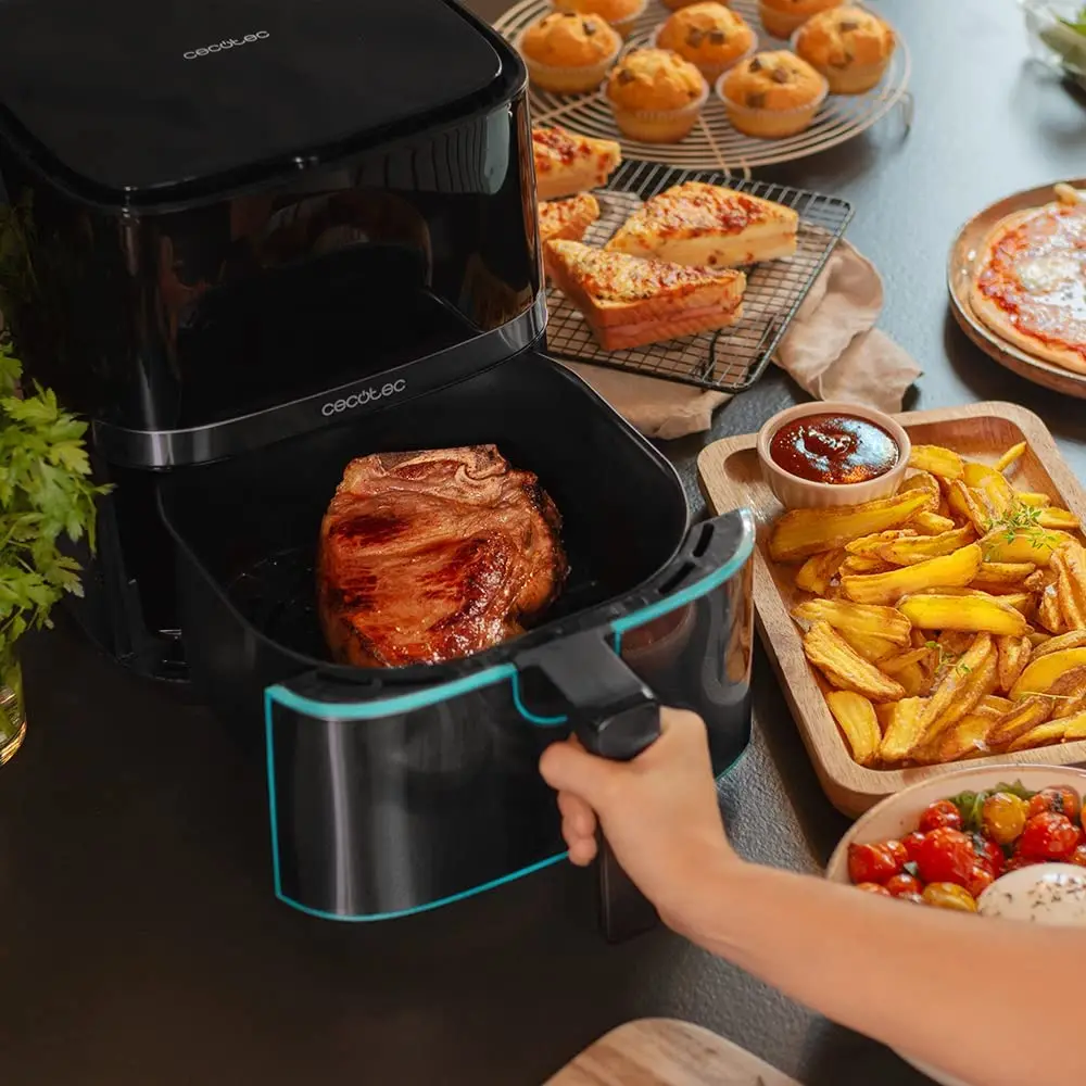 Oil Free 5.5L Cecotec cecofy Full InoxBlack 5500 Pro Air Fryer with  accessories. 1700 W, dietary and Digital, touch Panel, finished in steel  Inox