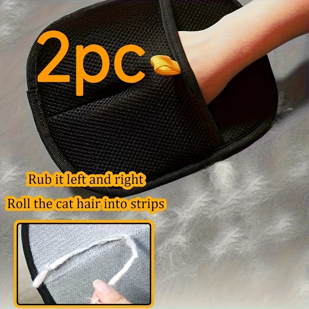 Pet Hair Removal & Grooming Gloves - Efficient Static Adsorption, Easy to Clean, No Electricity Needed (Set of 2)