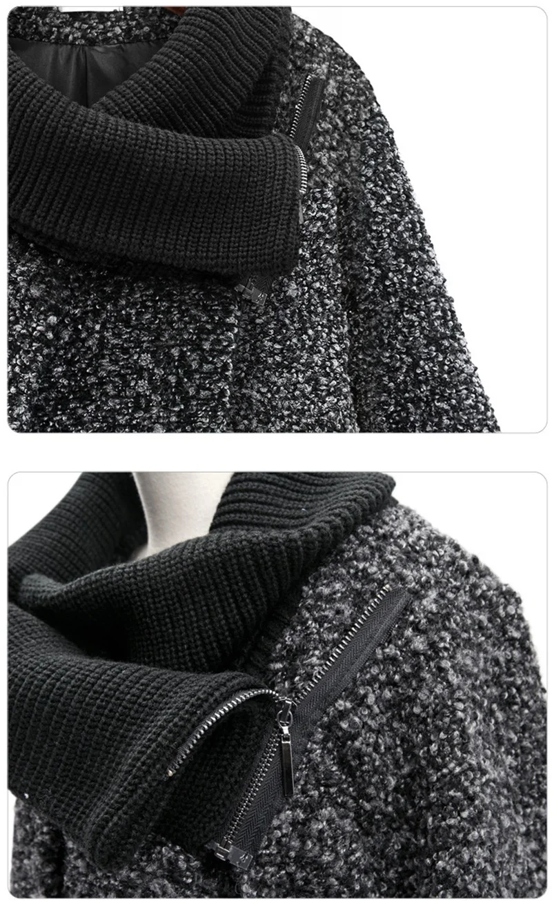 Winter Ladies Knitted Long Trench Coat Jacket Loose Causal Female Women Woolen Turtleneck Outwear Overcoat Capes Plus Size