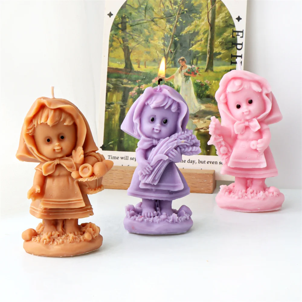 Description Picture 3 of itemHeart Holding Girl Candle Silicone Mold Little Female Doll Plaster Resin Candle Making Kit Wedding Decoration Handmade Gift
