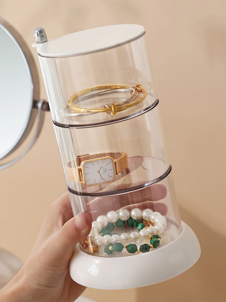 Jewelry Box Transparent Rotating Multi-layer Storage Box Earrings Necklace Bracelet Headband Jewelry Box 360 Degree Dust-proof