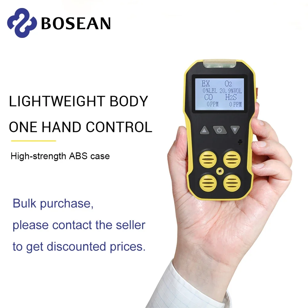 Bosean 4 in 1 Multi Gas Detector O2 H2S CO LEL Gas Meter Oxygen Hydrogen Sulfide Carbon Monoxide Combustible Leak Detector