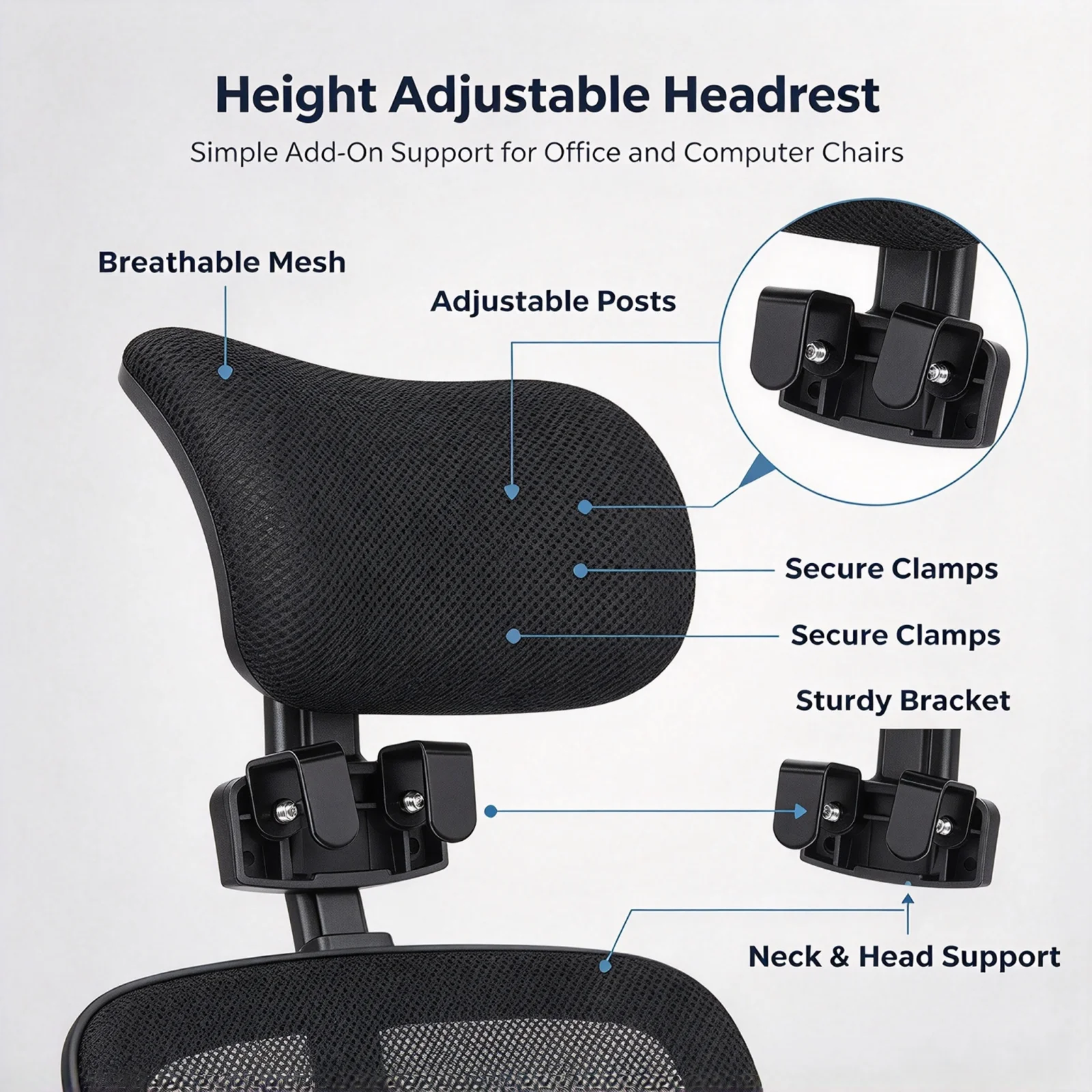 Height Adjustable Office Computer Chair Headrest Add-on Neck Support Pillow Ergonomic Chair Head Cushion for Backrest
