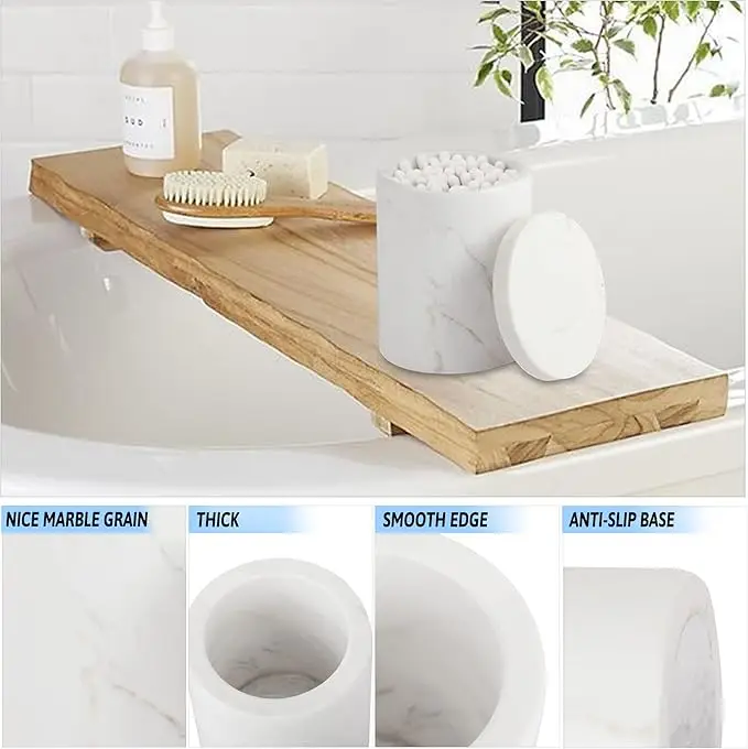 Marble Bathroom Canister - Airtight Storage for Cotton Swabs/Balls with Lid (Vanity Organizer, White) 5