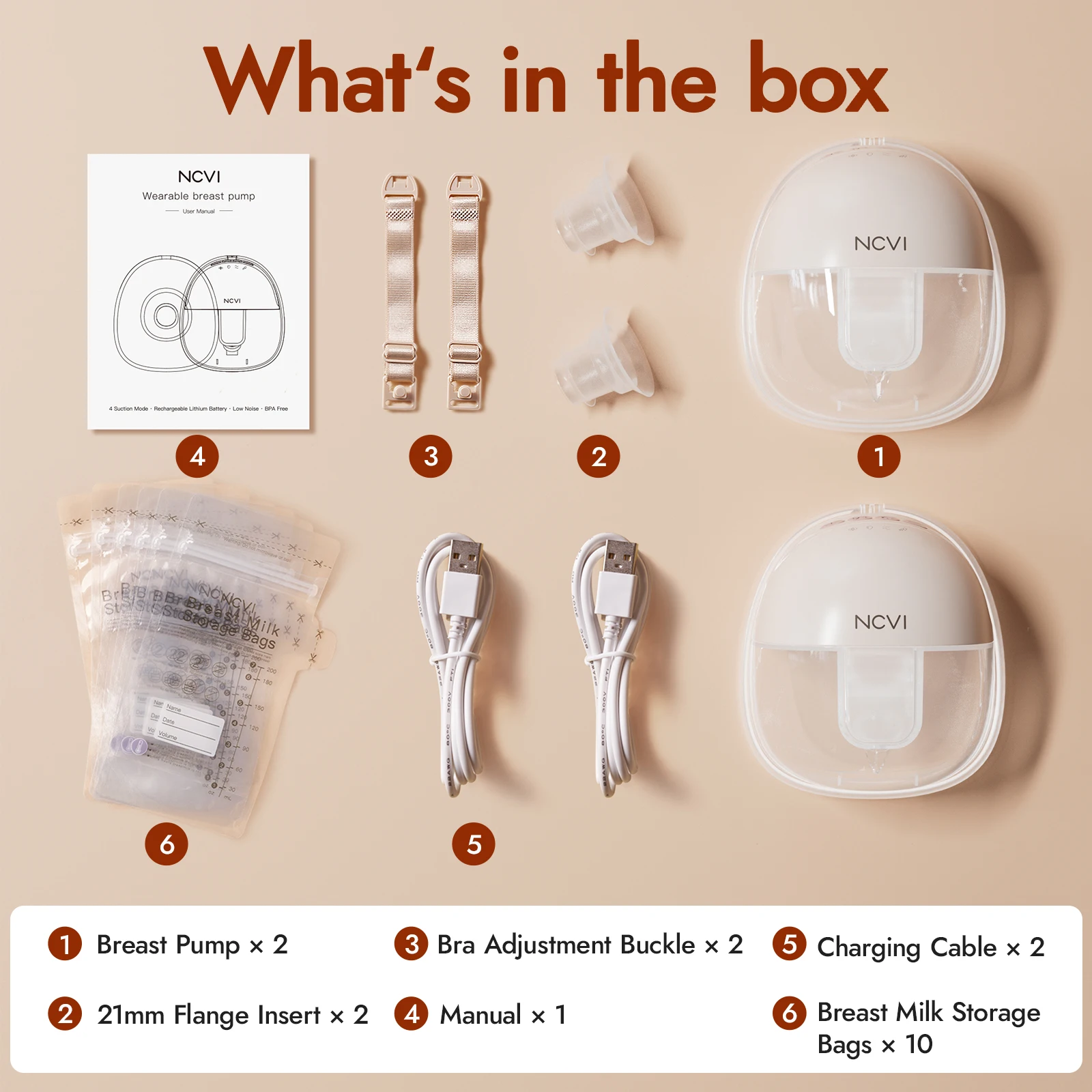 NCVI Wearable Electric Breast Pump 8111 Portable Pump with 4 Modes & 9 Levels Double Pumps with 21/24mm Flanges