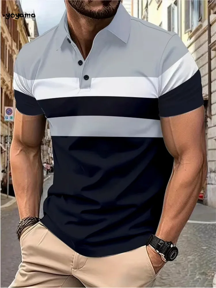 Men's Fashion Polo Shirt Simple Striped Printed Short-sleeved Shirt Summer Men's Business Casual Breathable Versatile Clothing 18 Acf2b36ab9766441c87d395091e1ec7fdI
