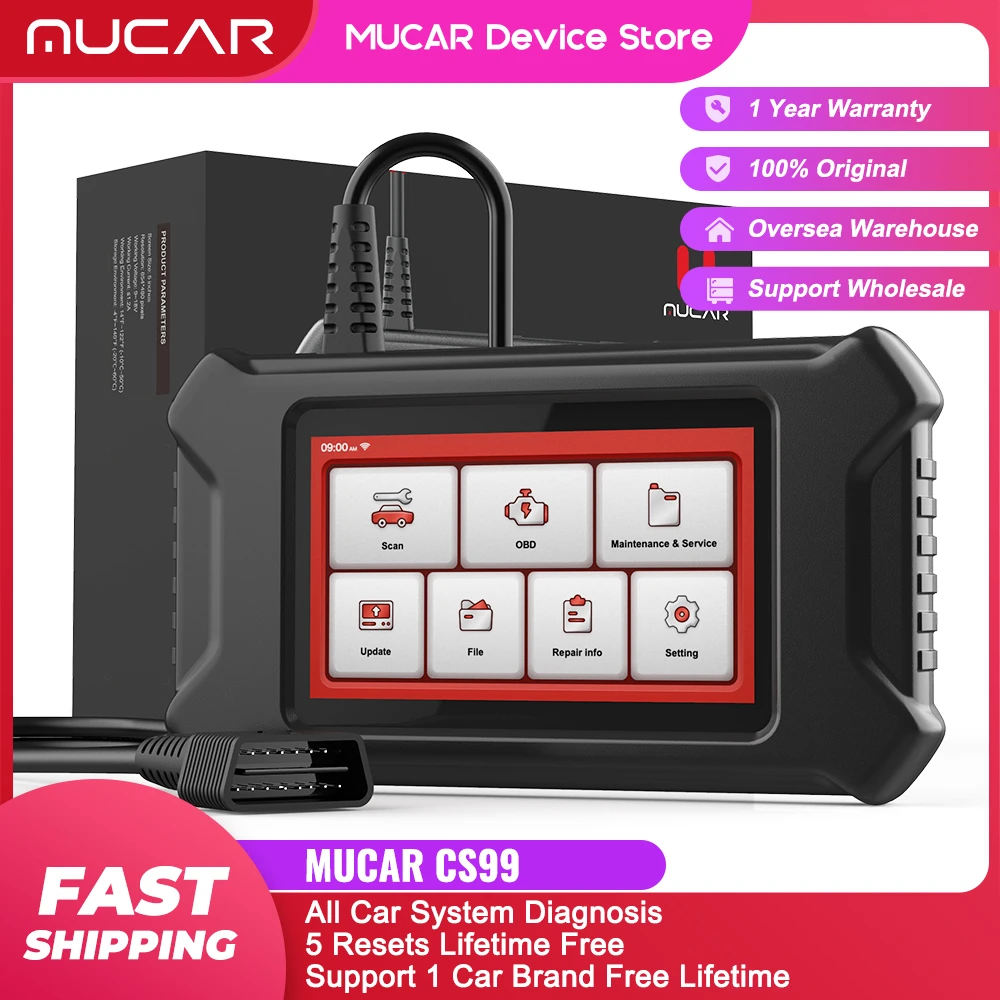 Mucar CS99 Professional OBD2 Scanner Full System Diagnostic Tool Oil/SAS/BRAKE/DPF/ETS Reset Lifetime Free Automotive Scanner car alarm remote