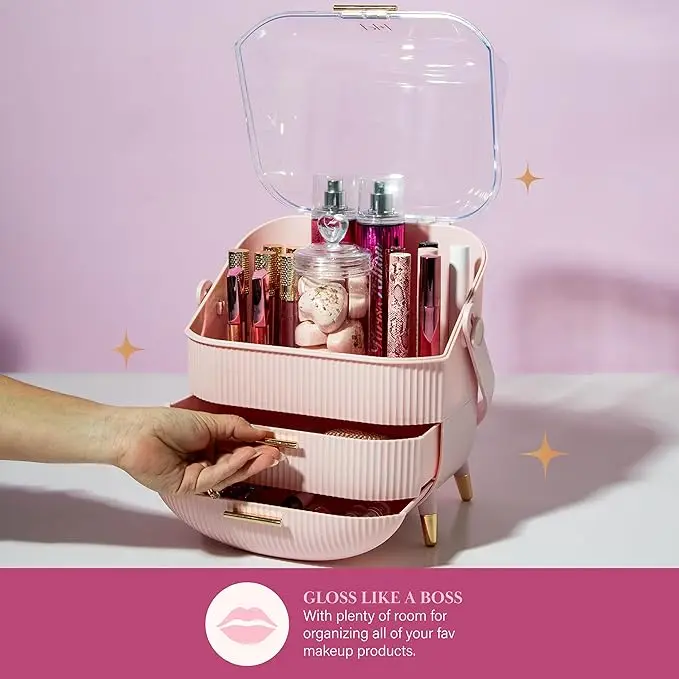 Pink Makeup Storage Organizer with Lid in Standard Size 4
