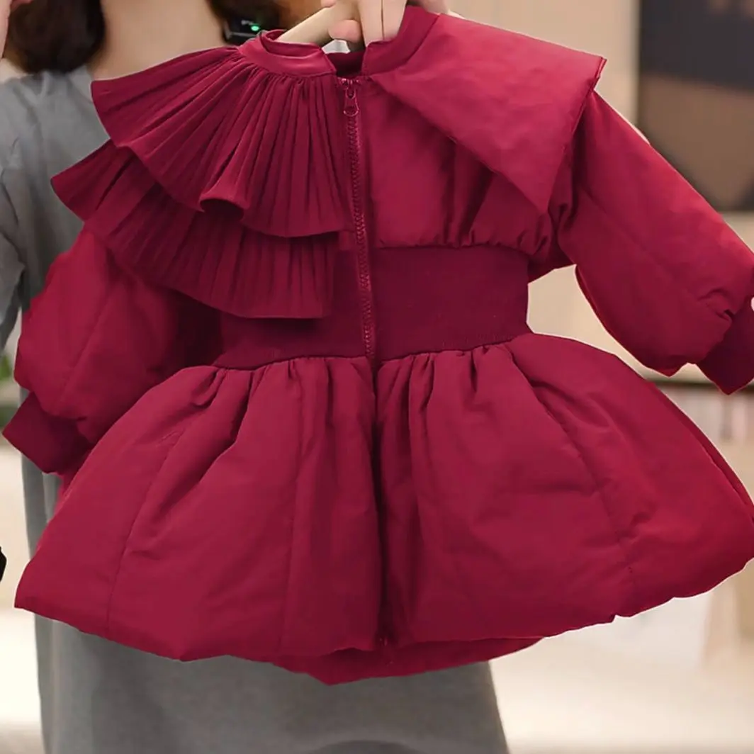 여아용 축제 레드 코튼 재킷 2025 트렌디한 허리 강조 디자인 따뜻하고 스타일리시한 설날 축하용 1-13세