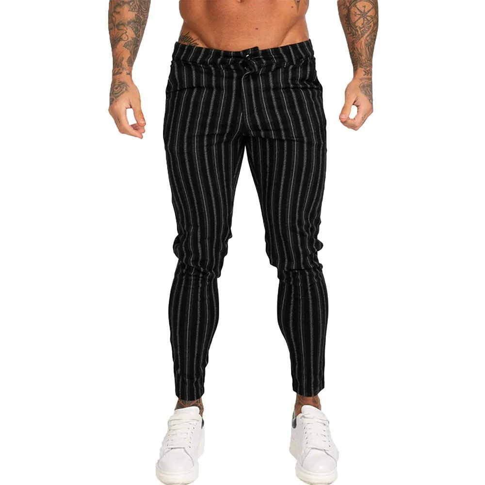 

New Men's Hot Trousers Business Slim Fit Stripe Slim Spring And Autumn Waist Small Foot Pencil Pants Street Fashion Men's Wear