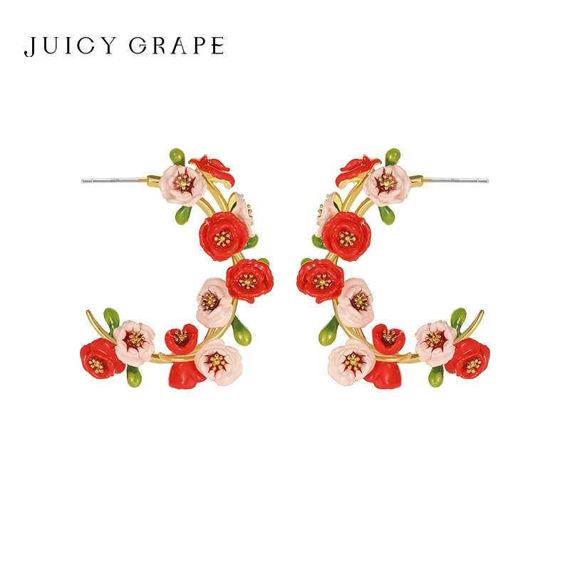 Juicy Grape Original Design Red Poppy Flower Orecchini Light Luxury Nicchia Smalto Borchie E Cerchi Per Le Donne Gioielli Per Feste Di Matrimonio