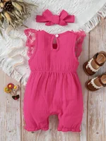 3-24M 2024 Baby girl Cotton Soft cute casual sleeveless summer jumpsuit With Bow +Headband 2