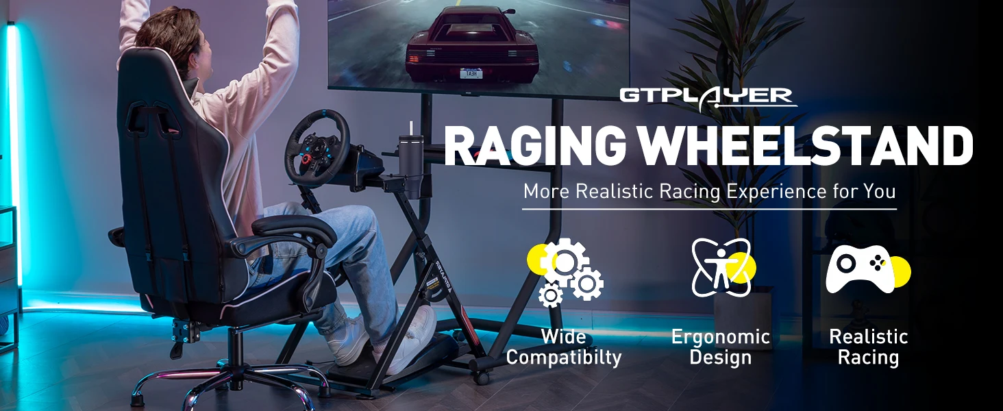 GTPLAYER Steering Wheel Stand for G25 G27 G29 G920 Foldable Racing Wheel Stand with Cup Holder Adjustable Height/Angle, Driving